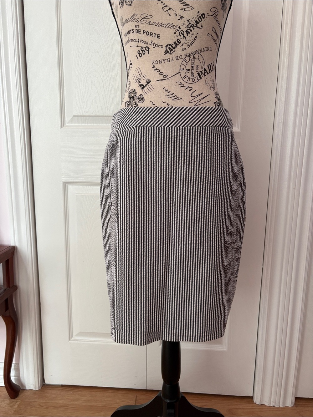 J. Crew Navy and White Pinstripe Pencil Skirt